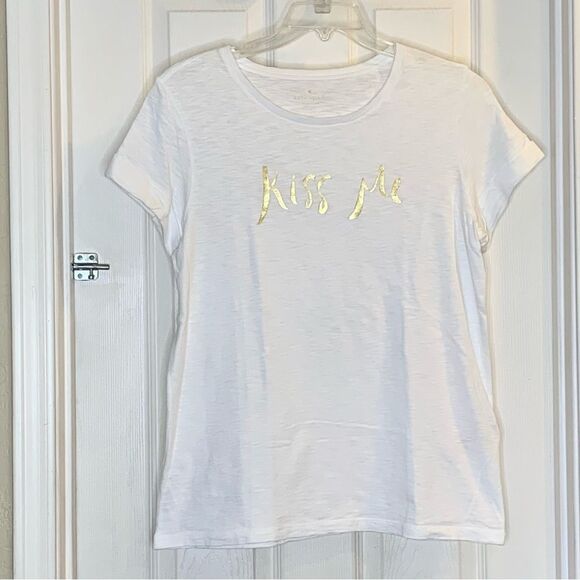 Kate Spade White Kiss Me Graphic T-Shirt Size Medium - Picture 9 of 10
